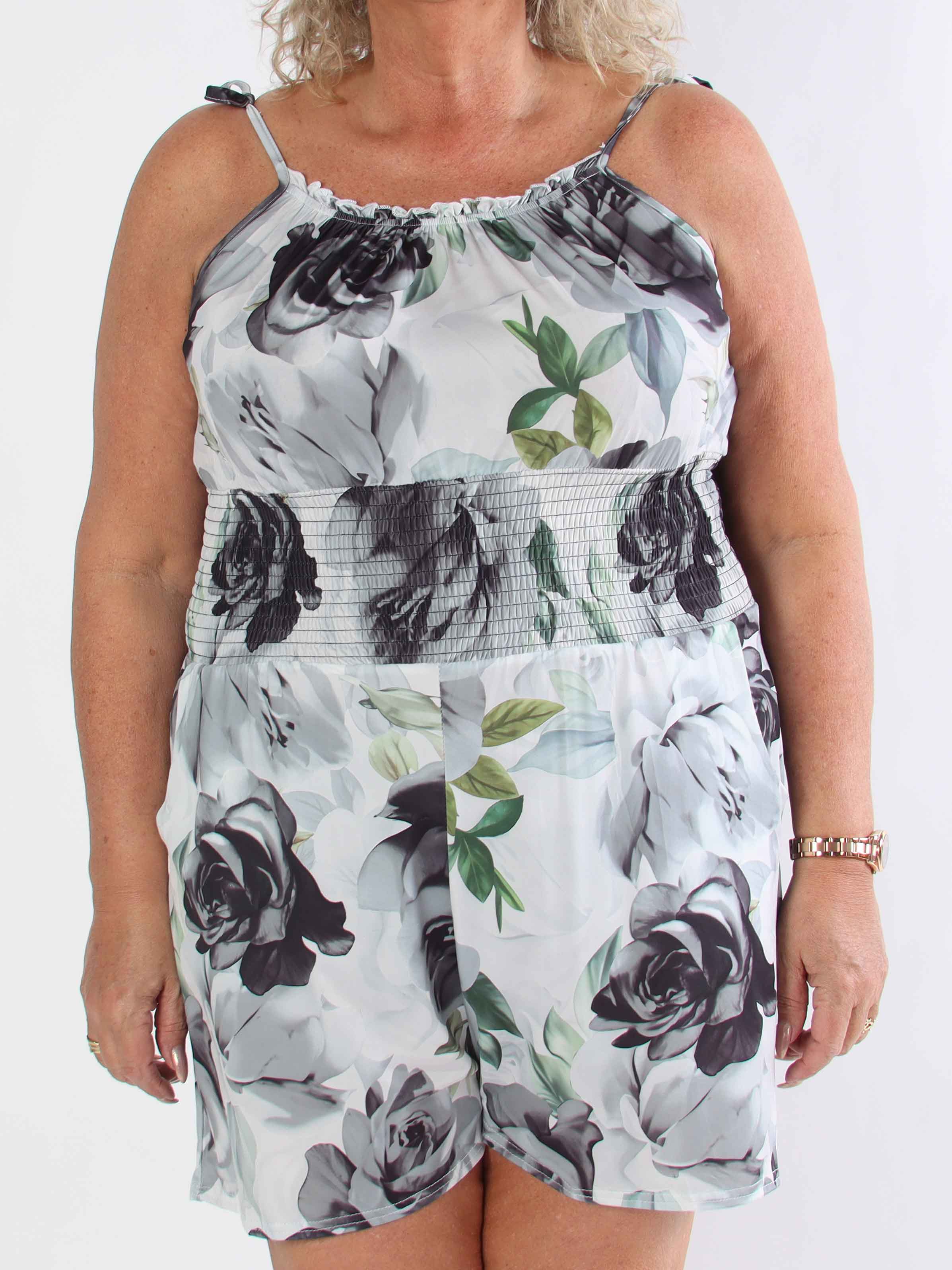 Lyra - Elastisk plus size buksedragt med smock i taljen